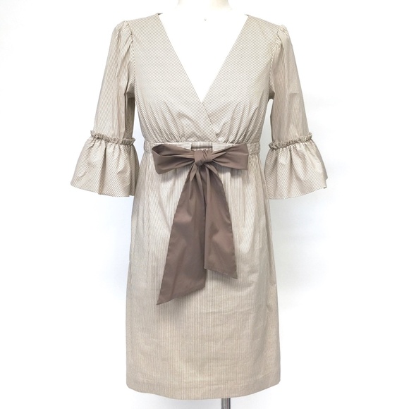 BCBG MAXAZRIA Sand Stripe Bell Sleeve Dress XXS - Picture 1 of 13